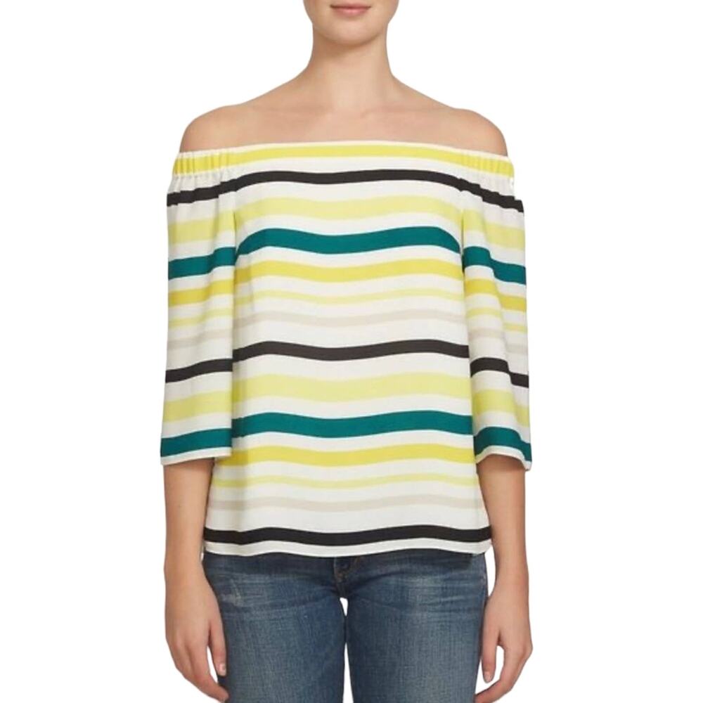 1 State Off the shoulder Top Yellow Green Stripe S